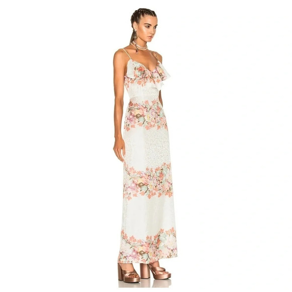 LPA Silk Floral Leopard Jacquard Ruffle Night Out Maxi Dress 167 Size XS - Picture 3 of 13